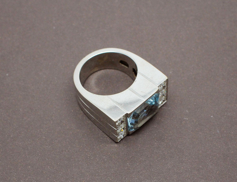 Bague style tank Aigue Marine Diamants