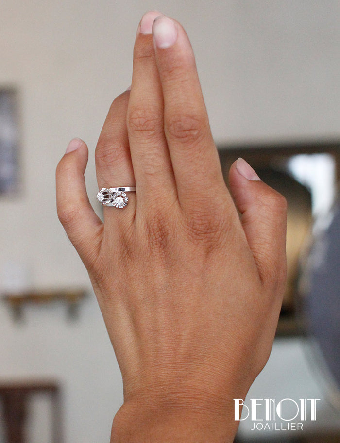 Bague Toi Et Moi En Argent 925 Avec Cristaux - Taille 49, état Parfait, Vintage