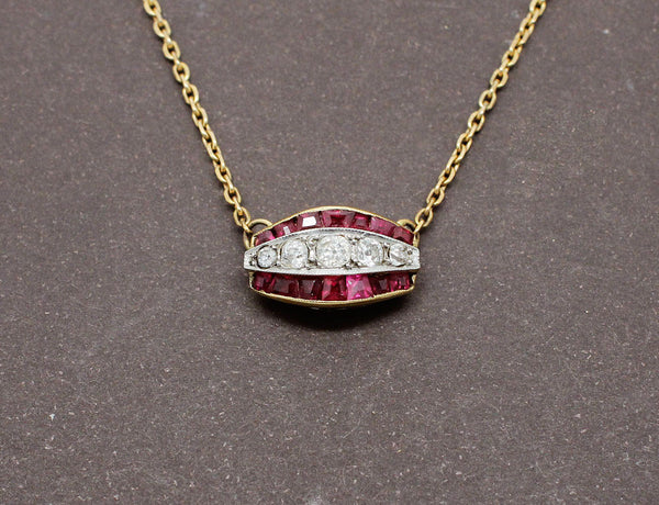 Pendentif Art Déco Rubis et Diamants