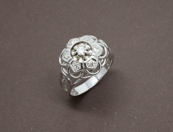 Bague Fleur Diamants et Or Blanc