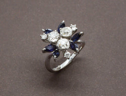 Bague Vintage Diamants et Saphirs Navette