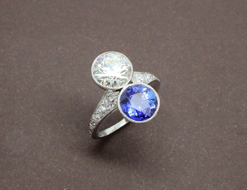 Toi et Moi Diamant et Saphir Art Déco