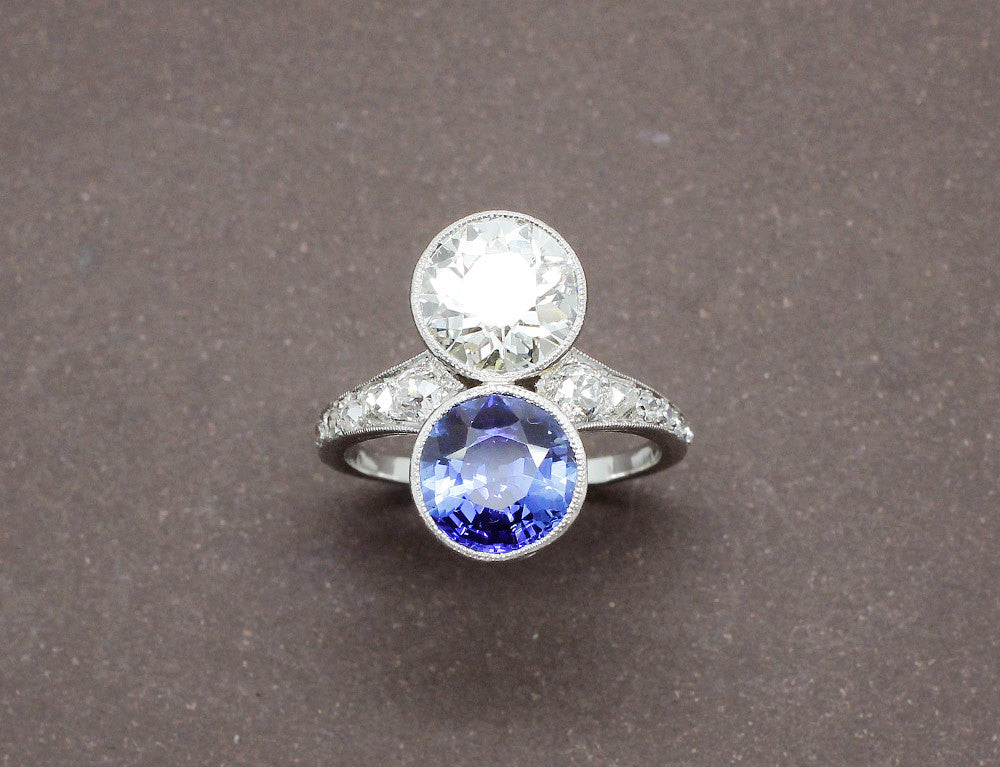 Bague 'Toi Et Moi' En Argent Massif Avec Duo De Saphirs - Taille 54 - Occasion