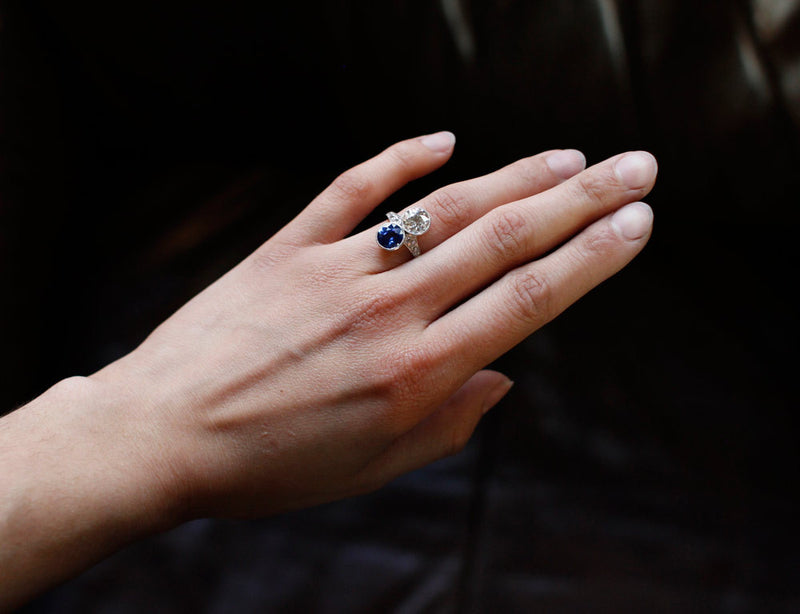 Toi et Moi Diamant et Saphir Art Déco