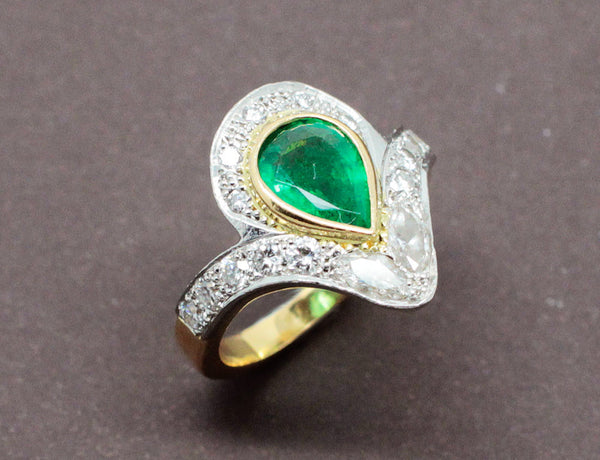 Bague Émeraude Diamants Or Jaune 18ct