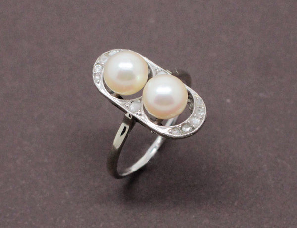 Bague Art Déco Perles et Diamants