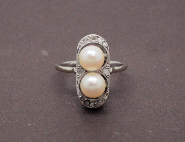 Bague Art Déco Perles et Diamants