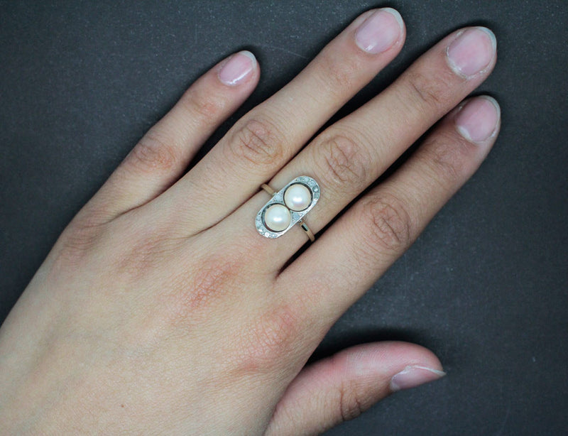 Bague Art Déco Perles et Diamants
