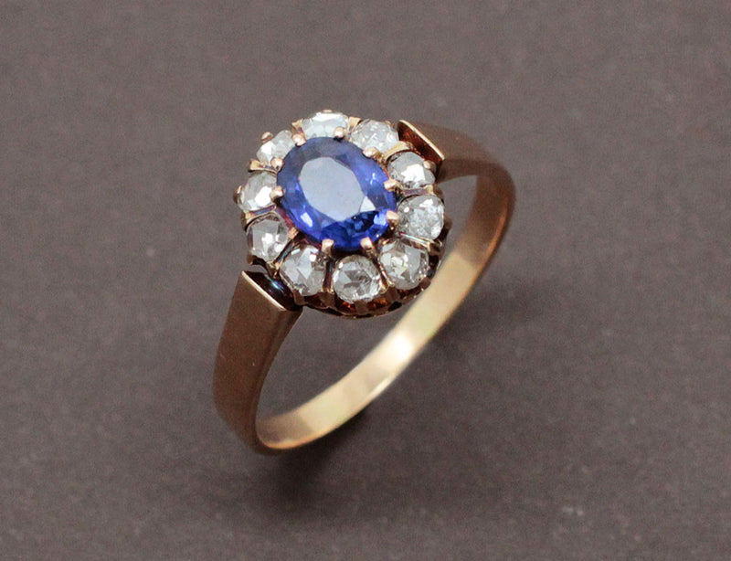 Bague Pompadour Saphir Diamants et Or Rose