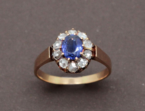 Bague Pompadour Saphir Diamants et Or Rose