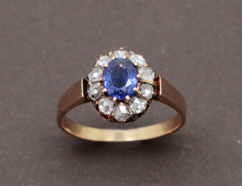 Bague Pompadour Saphir Diamants et Or Rose