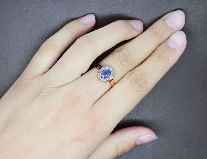 Bague Pompadour Saphir Diamants et Or Rose