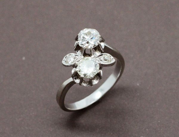 Bague Toi et Moi Ancienne Diamants 1 Carat