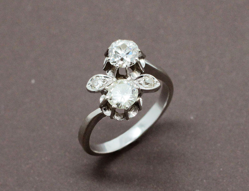 Bague Toi et Moi Ancienne Diamants 1 Carat
