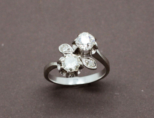 Bague Toi et Moi Ancienne Diamants 1 Carat