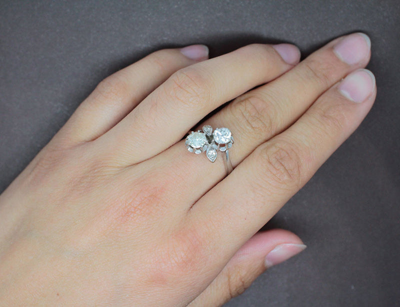 Bague Toi et Moi Ancienne Diamants 1 Carat