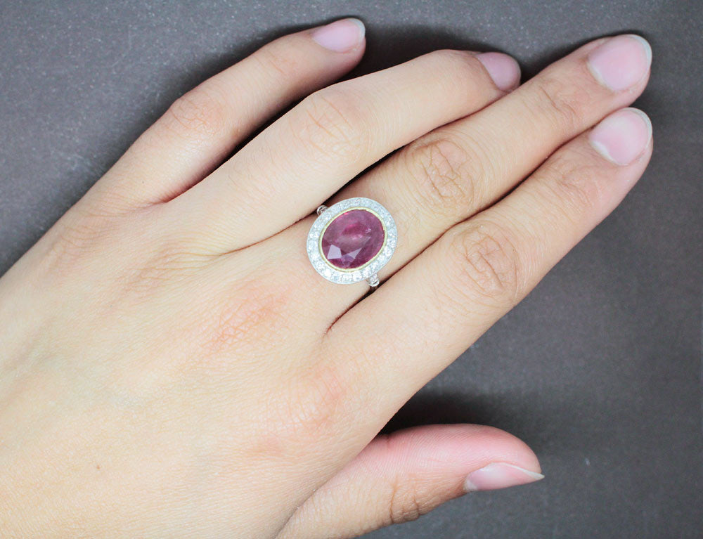 Bague En Platine Pt900 Avec étoile Rubis Et Diamants - Taille US 5.4 - 4.2g - Occasion
