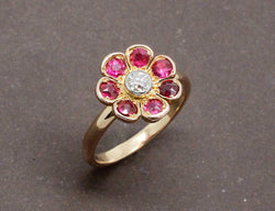 Bague Fleur Or Rubis Diamants
