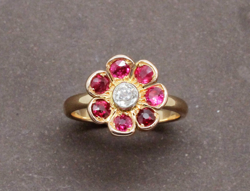 Bague Fleur Or Rubis Diamants