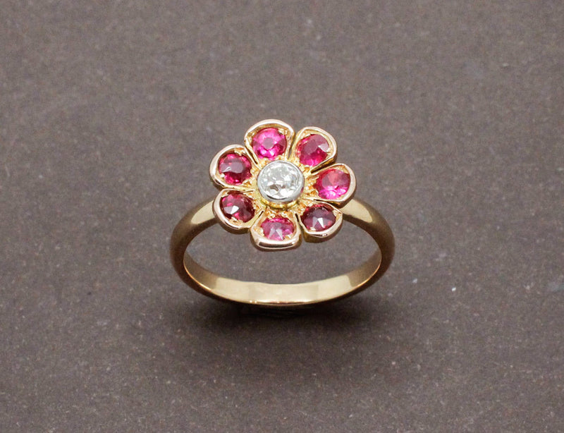 Bague Fleur Or Rubis Diamants