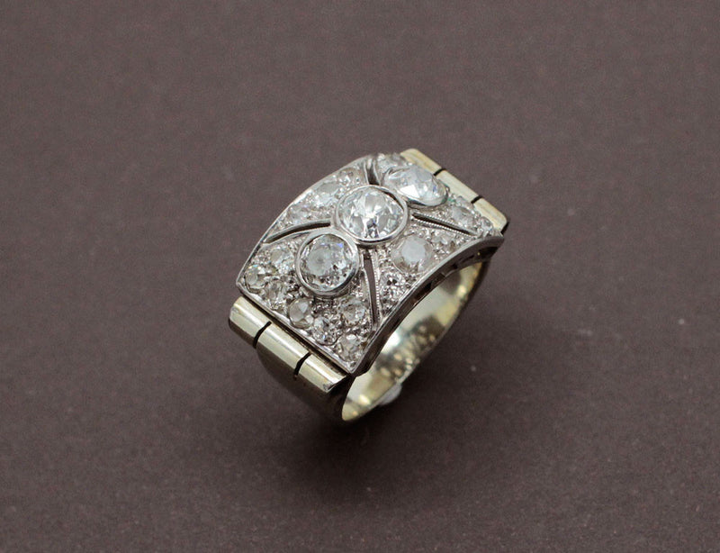 Bague Art Déco Diamants Platine et Or