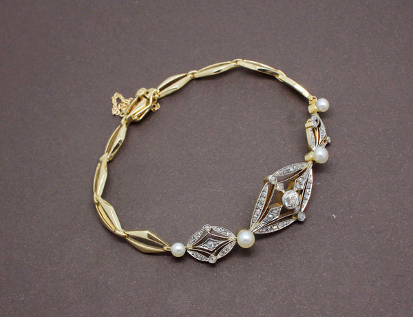 Bracelet Ancien en Diamants et Perles