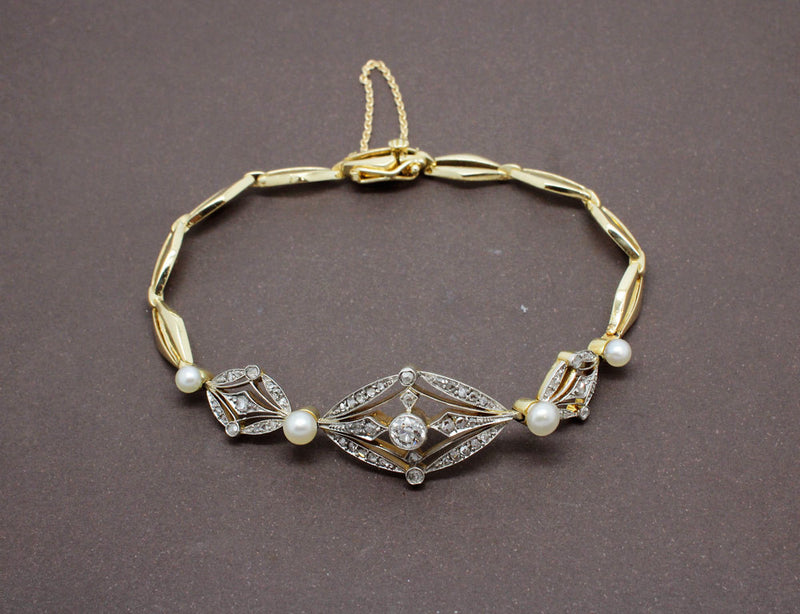 Bracelet Ancien en Diamants et Perles