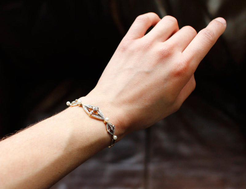Bracelet Ancien en Diamants et Perles
