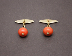 Boutons de Manchette en Or et Corail Rouge