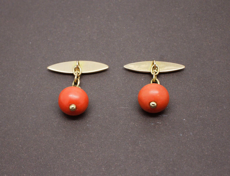 Boutons de Manchette en Or et Corail Rouge