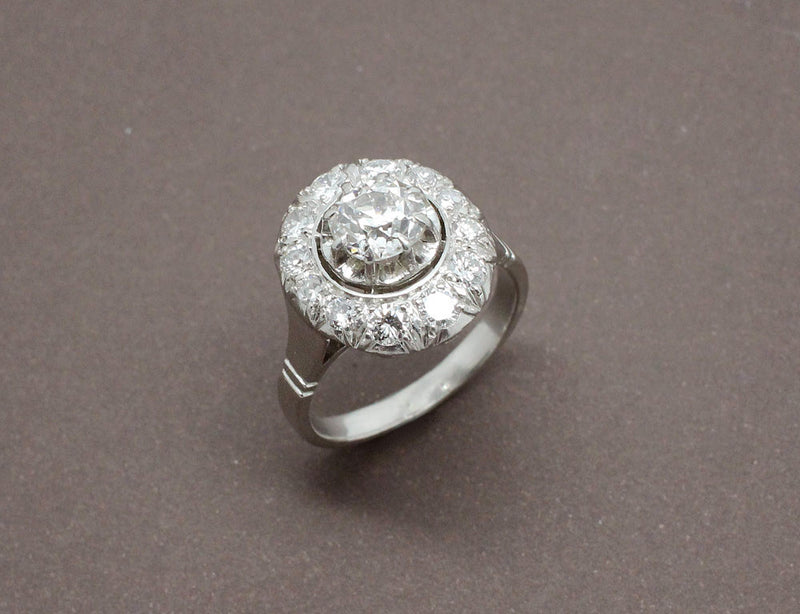 Bague Pompadour Art Déco en Diamants et Platine