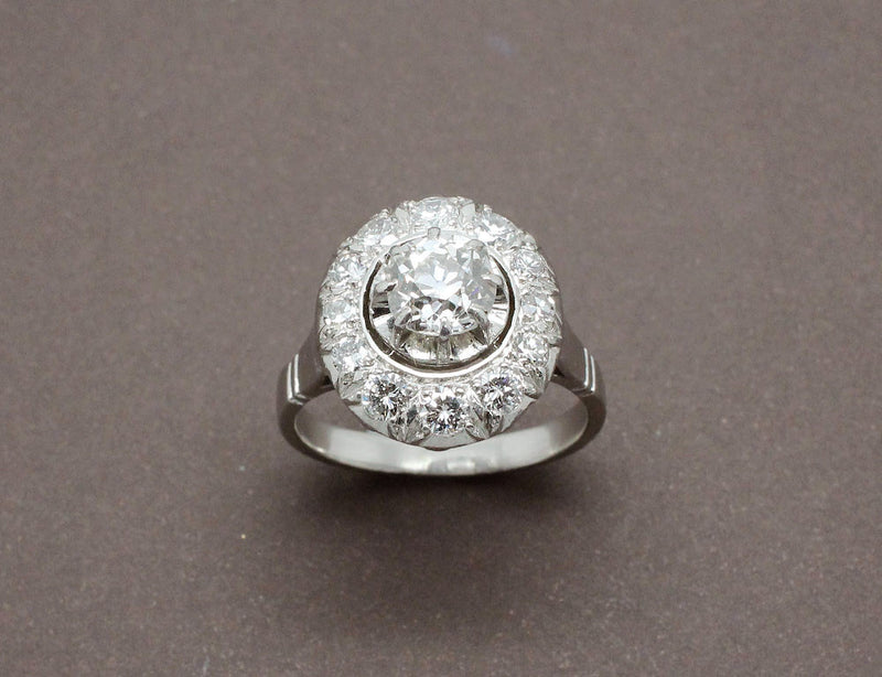 Bague Pompadour Art Déco en Diamants et Platine