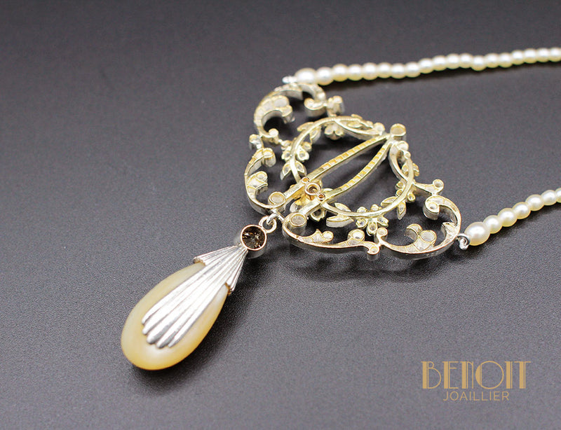 Collier XIXe Perles Fines Diamants