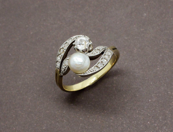 Bague Toi et Moi Ancien Perle et Diamant