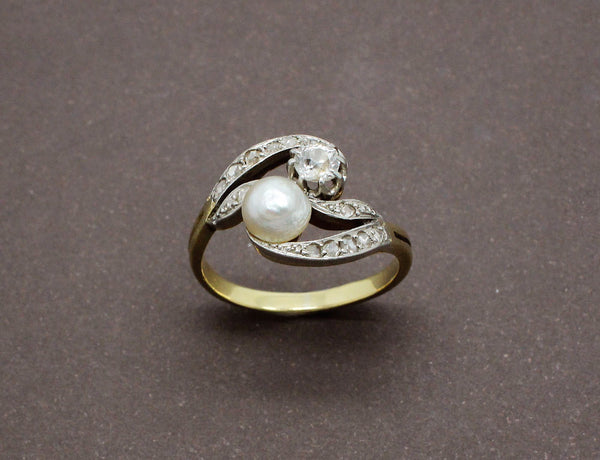 Bague Toi et Moi Ancien Perle et Diamant