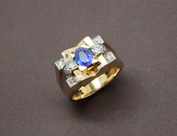 Bague Tank Or Jaune Platine Saphir et Diamants
