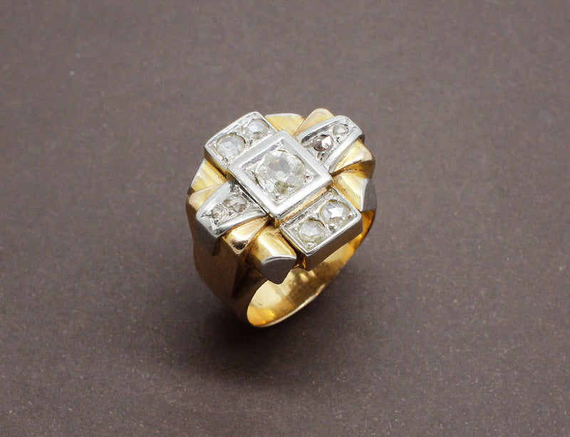 Bague Tank Or Jaune et Diamants
