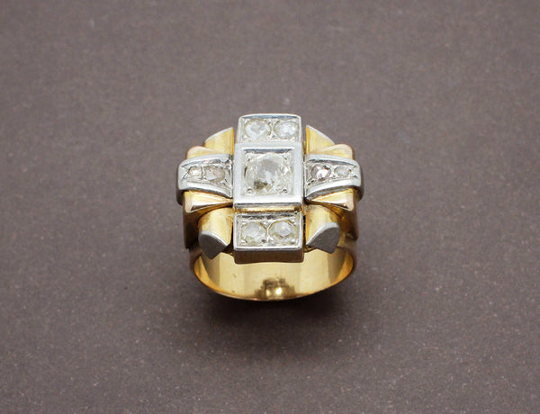 Bague Tank Or Jaune et Diamants
