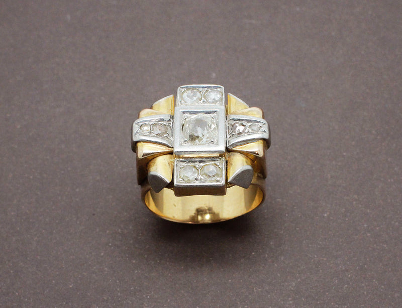 Bague Tank Or Jaune et Diamants