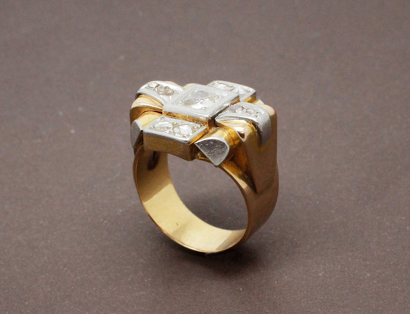 Bague Tank Or Jaune et Diamants