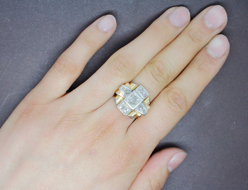 Bague Tank Or Jaune et Diamants