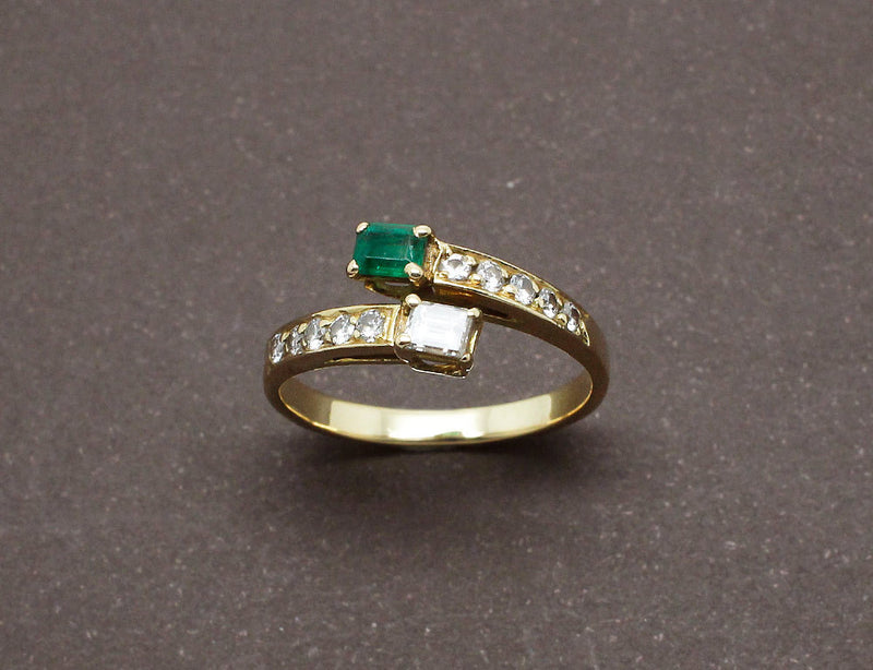 Bague Toi et Moi Émeraude et Diamants