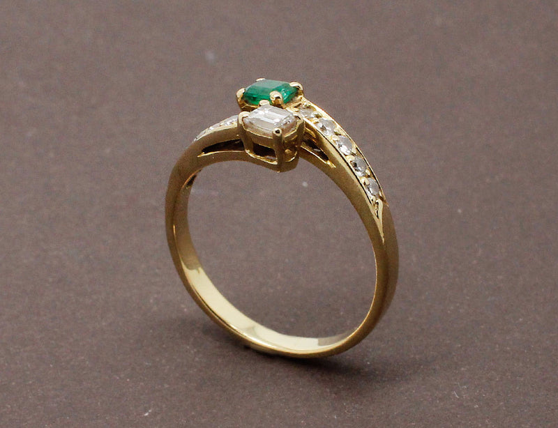 Bague Toi et Moi Émeraude et Diamants