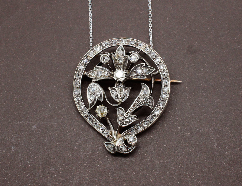 Pendentif et Broche Florale Diamants