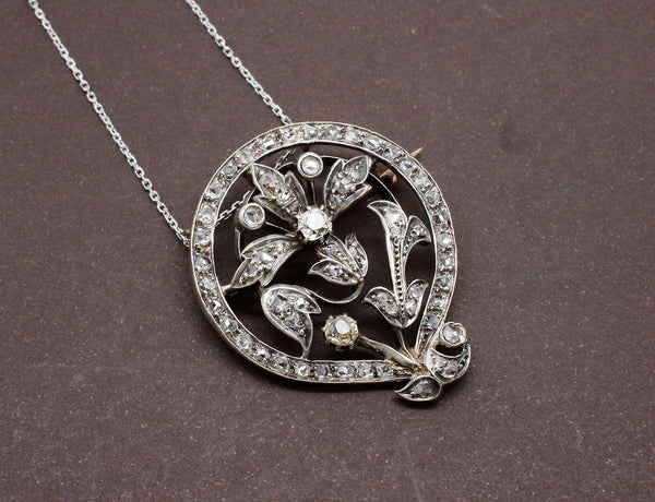 Pendentif et Broche Florale Diamants