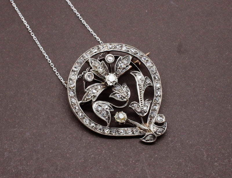 Pendentif et Broche Florale Diamants