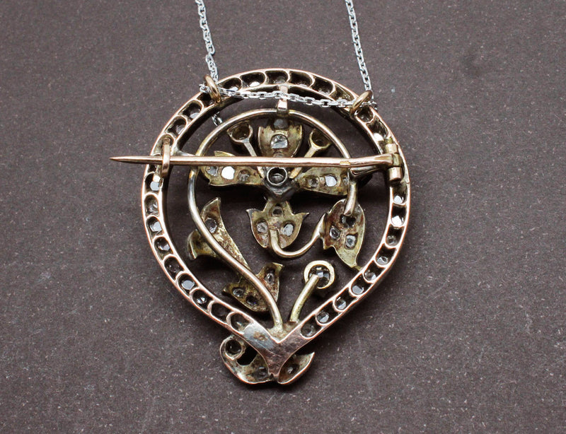 Pendentif et Broche Florale Diamants