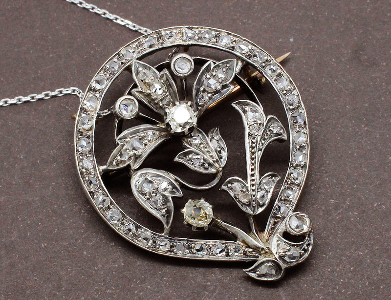 Pendentif et Broche Florale Diamants
