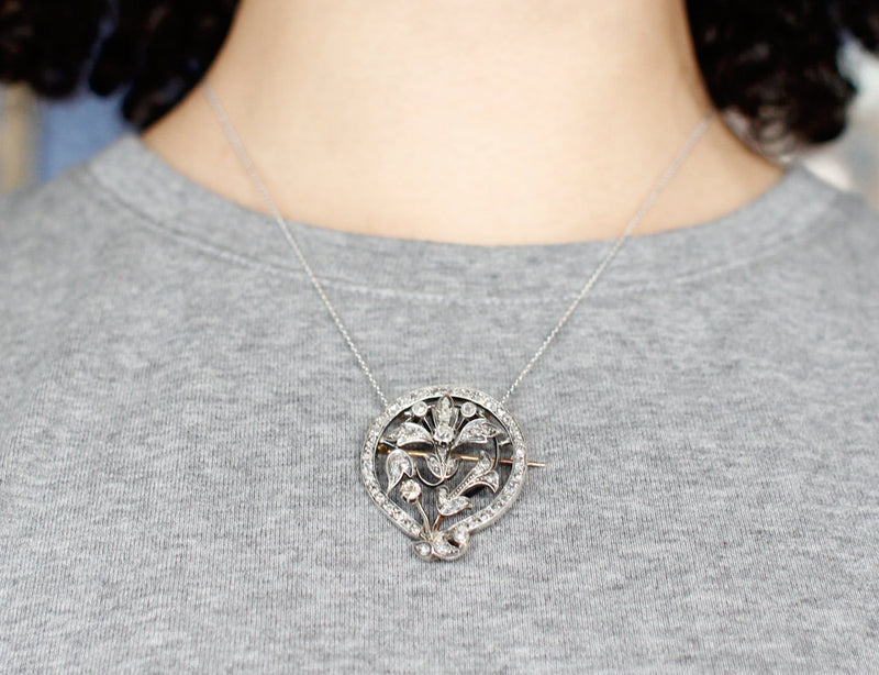 Pendentif et Broche Florale Diamants