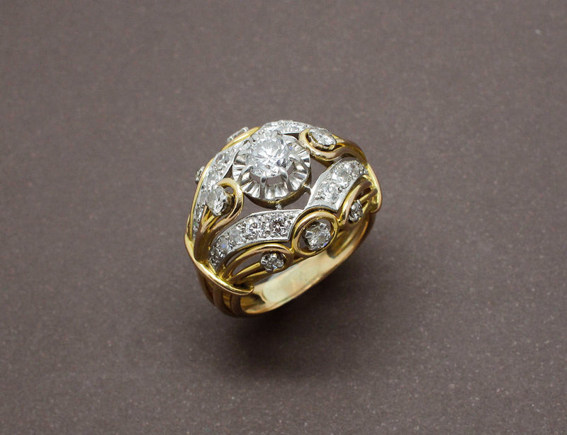 Bague 1950 en Or Platine et Diamants